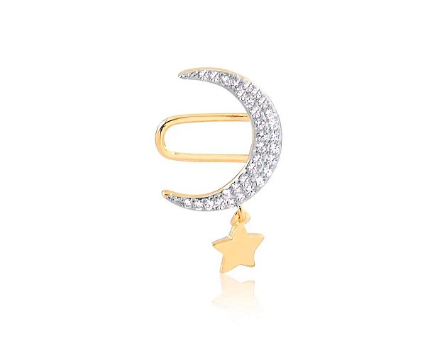 BRINCO PIERCING FAKE LUA E ESTRELA COM PEDRAS DE ZIRCONIAS FOLHEADO A OURO