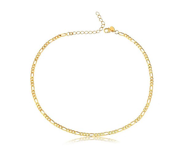 GARGANTILHA CHOKER ELOS DIAMANTADA FINA 3X1 32CM FOLHEADO A OURO