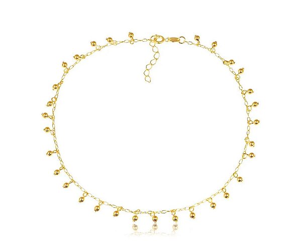 GARGANTILHA CHOKER COM BOLINHAS PENDURADAS FOLHEADO A OURO