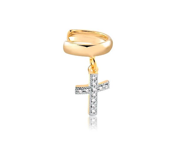 BRINCO PIERCING COM CRUCIFIXO COM PEDRAS DE ZIRCONIAS FOLHEADO A OURO
