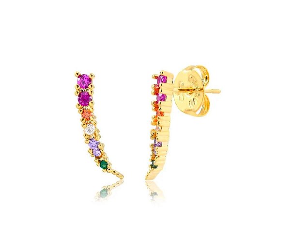 BRINCO EAR CUFF COM PEDRAS MULTICOLOR FOLHEADO A OURO