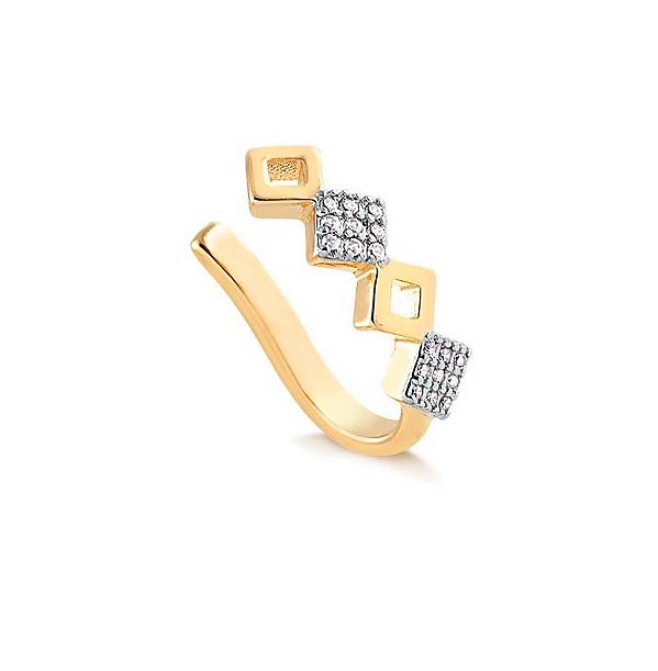 BRINCO PIERCING TRIÂNGULOS LISO E PEDRAS DE ZIRCÔNIAS FOLHEADO A OURO