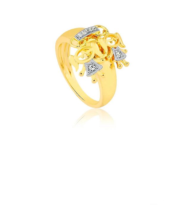 ANEL COM DOIS PINGENTES MENINAS COM PEDRAS DE ZIRCÔNIAS FOLHEADO A OURO