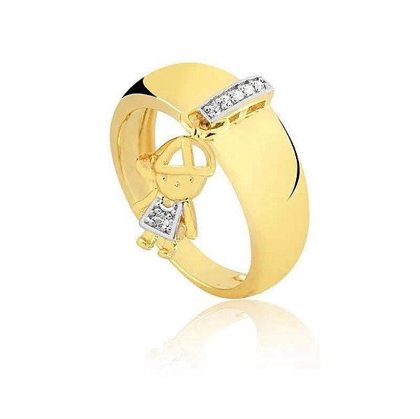 ANEL COM PINGENTE MENINO COM PEDRAS DE ZIRCÔNIAS FOLHEADO A OURO
