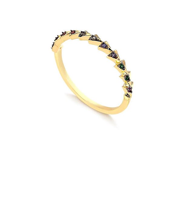 ANEL ESTILO DELICADO PEDRAS MULTICOLOR FOLHEADO A OURO