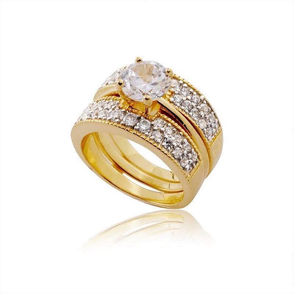 ANEL SOLITÁRIO CRISTAL DUAS FORMAS DE USO FOLHEADO A OURO