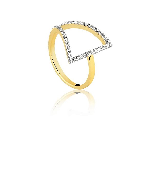 ANEL TRIANGULO VAZADO COM PEDRAS DE ZIRCÔNIAS  FOLHEADO A OURO