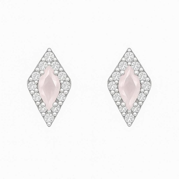 BRINCO LOSANGO COM ZIRCÔNIAS FOLHEADO A RÓDIO BRANCO