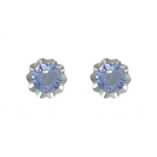 BRINCO PONTO DE LUZ AZUL SERENITY BASE FLOR FOLHEADO A RÓDIO BRANCO