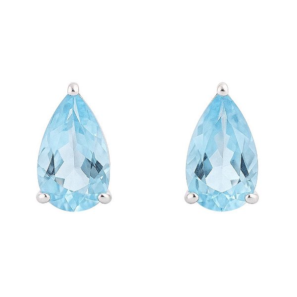 BRINCO GOTA AQUAMARINE FOLHEADO A RÓDIO BRANCO