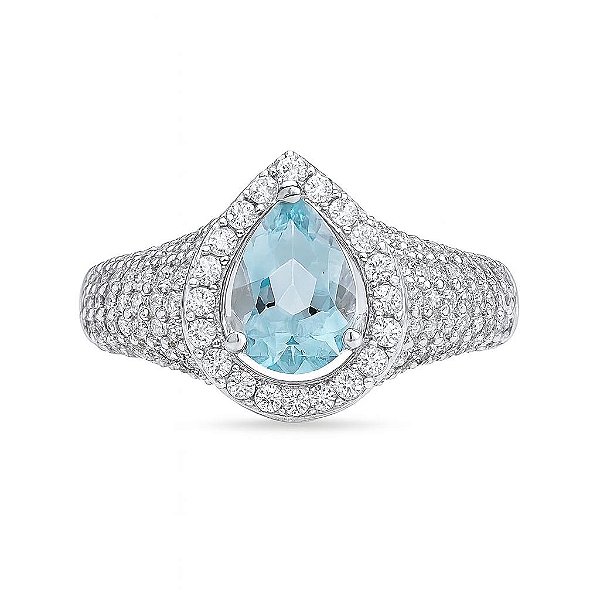 ANEL GOTA TURMALINA CRAVEJADO DE ZIRCÔNIAS FOLHEADO A RÓDIO BRANCO