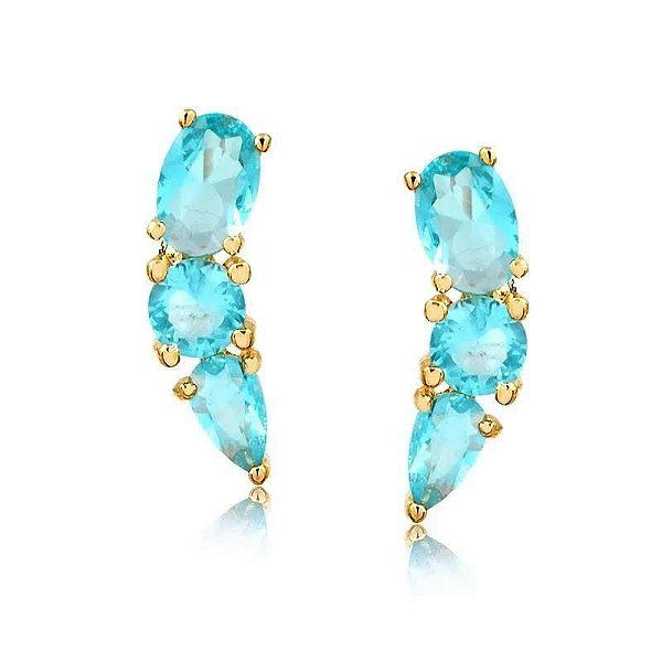 BRINCO MINI EAR CUFF COM PEDRA DE ZIRCÔNIA  AZUL FOLHEADO A OURO