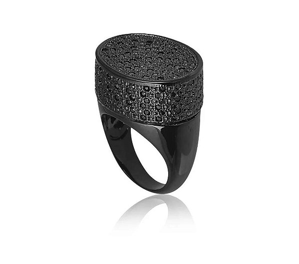 ANEL COM PEDRAS DE ZIRCÔNIAS FOLHEADO A RÔDIO NEGRO
