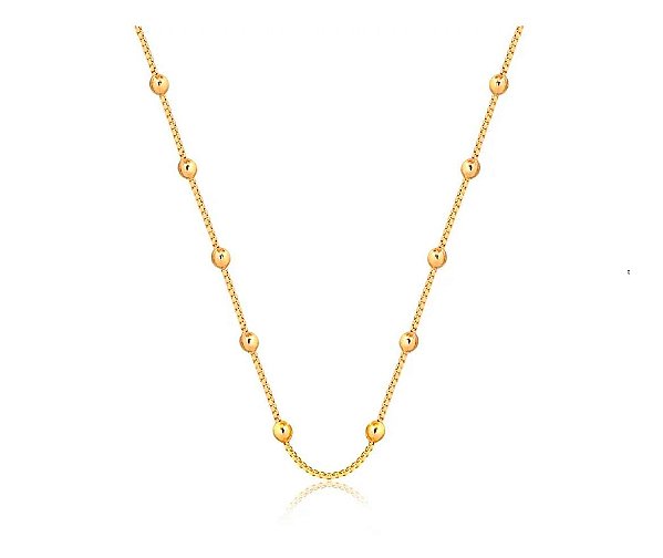GARGANTILHA COM CORRENTE VENEZIANA DE BOLINHAS 50 60 e 70 CM FOLHEADA A OURO