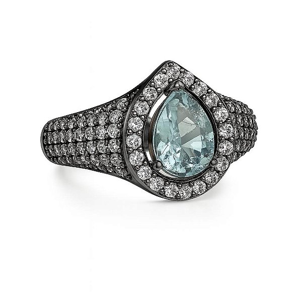 ANEL GOTA TURMALINA CRAVEJADO DE ZIRCÔNIAS FOLHEADO A RÓDIO NEGRO