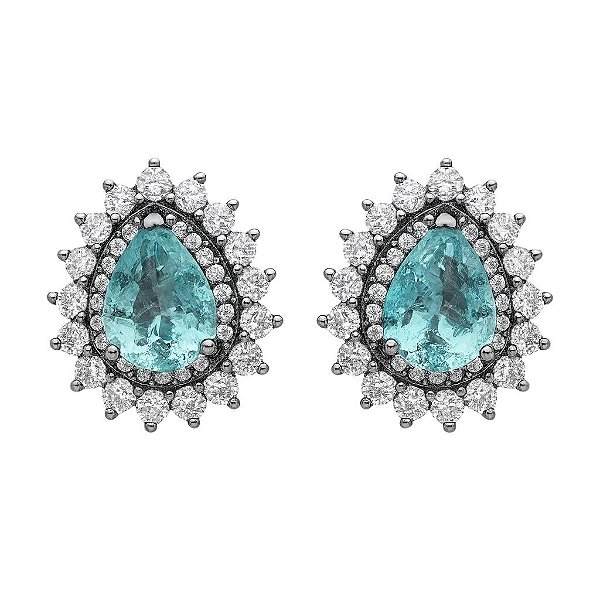 BRINCO GOTA TURQUESA CRAVEJADA DE ZIRCÔNIA FOLHEADO A RÔDIO NEGRO