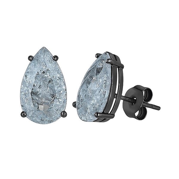 BRINCO GOTA ZiRCÔNIA BRANCO FUSION FOLHEADO A RÔDIO NEGRO