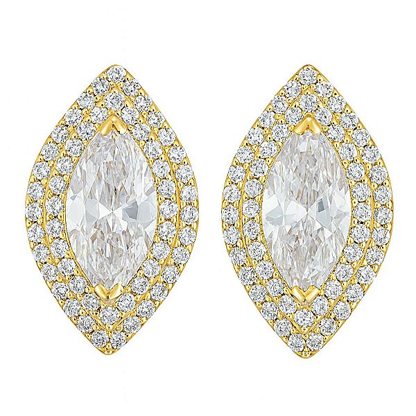 BRINCO GOTINHA ZIRCÔNIA CRISTAL TODA CRAVEJADA FOLHEADO A OURO