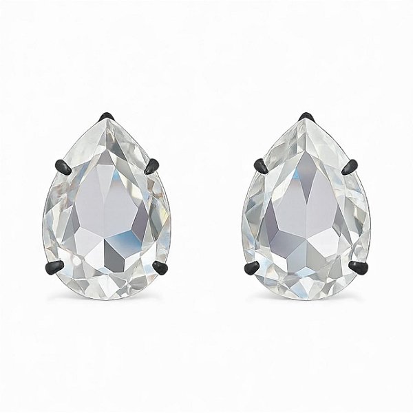 BRINCO GOTA GRANDE ZIRCÔNIA CRISTAL FOLHEADO A RÔDIO NEGRO