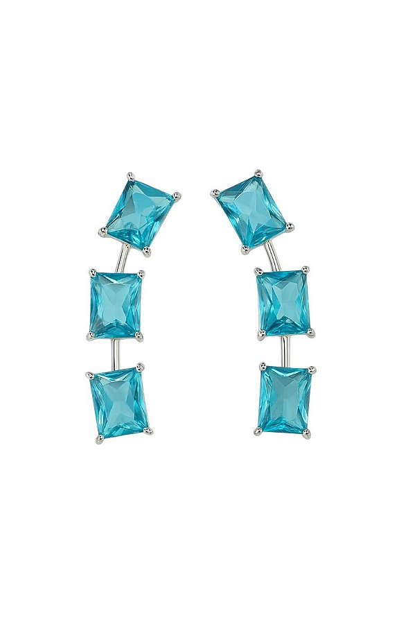 BRINCO EAR CUFF COM PEDRAS DE ZIRCÔNIA AZUL FOLHEADO A OURO