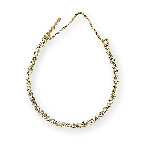 PULSEIRA RIVIERA REDONDA ZIRCÔNIA CRISTAL COM FECHO PEGA LADRÃO FOLHEADO A OURO