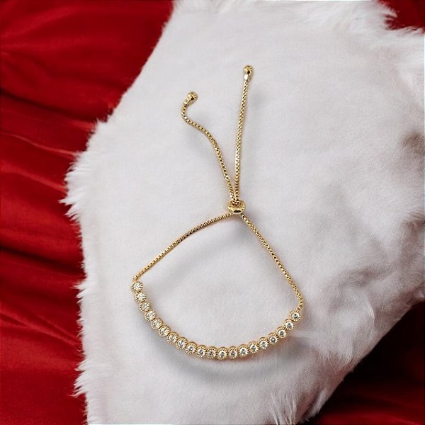 PULSEIRA RIVIERA REDONDA ZIRCÔNIA CRISTAL COM FECHO FÁCIL FOLHEADO A OURO