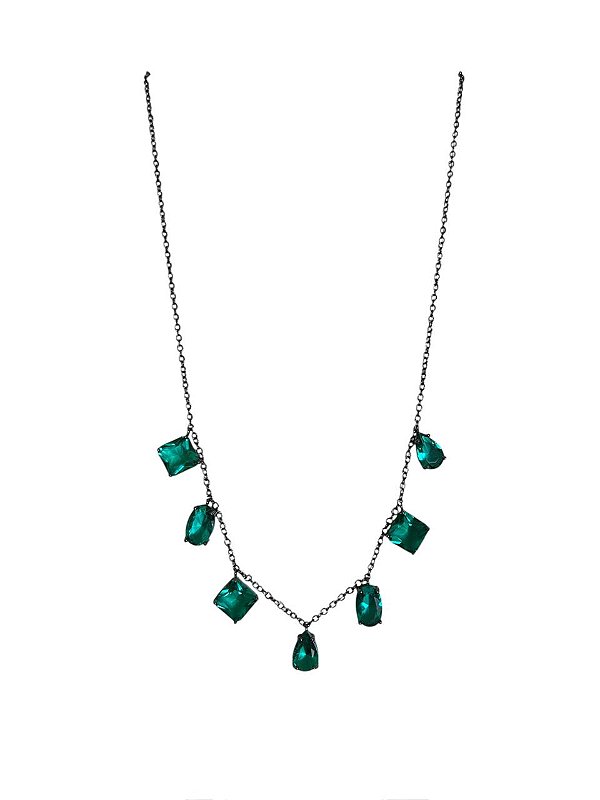 GARGANTILHA PINGENTES PEDRAS DE ZIRCÔNIA VERDE ESMERALDA FOLHEADO A RÔDIO NEGRO