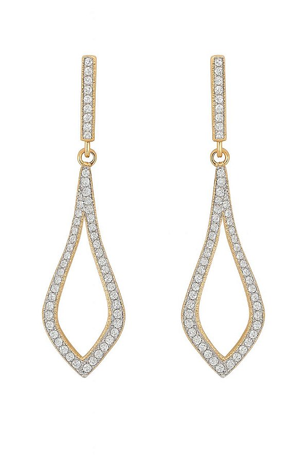 BRINCO ARGOLA CLICK COM GOTA LONGA CRAVEJADA EM ZIRCÔNIAS FOLHEADO A OURO