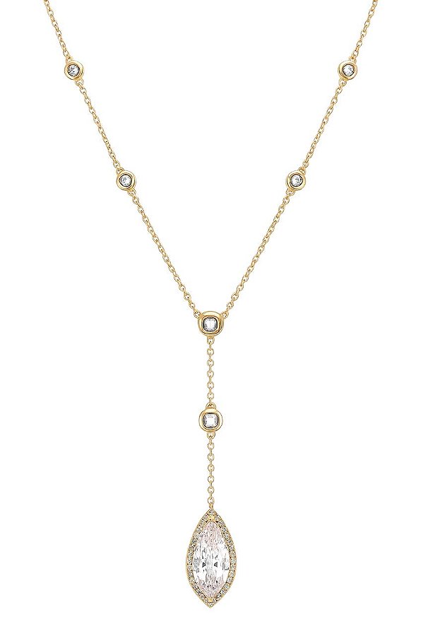 GARGANTILHA ELEGÂNCIA COM PINGENTE GOTA ZIRCÔNIA CRISTAL FOLHEADO A OURO