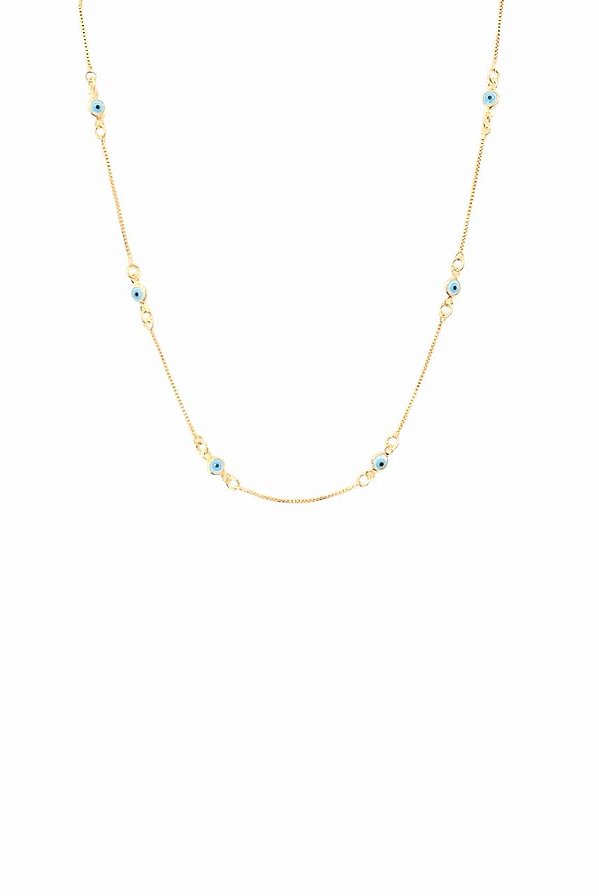 GARGANTILHA CHOKER COM PONTOS EM OLHO GREGO FOLHEADO A OURO