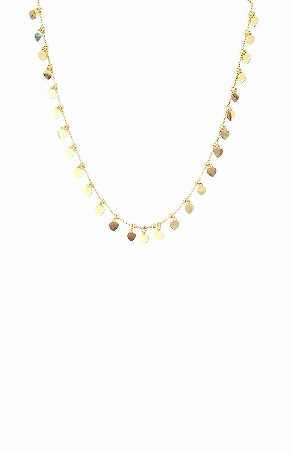 GARGANTILHA CHOKER COM MEDALHAS CORAÇÕES FOLHEADO A OURO