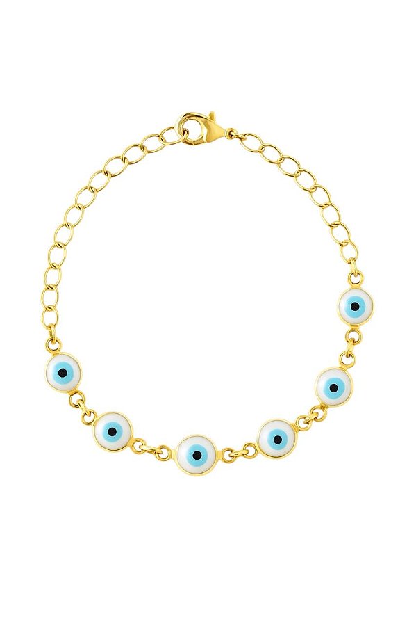 PULSEIRA SETE OLHO GREGO FOLHEADO A OURO
