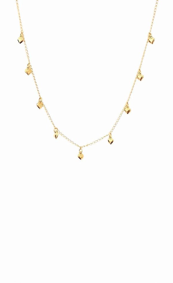 GARGANTILHA CHOKER COM PINGENTES CORAÇÕES FOLHEADO A OURO