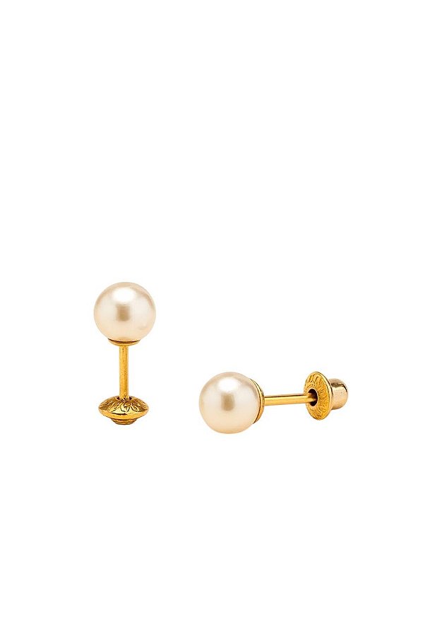 BRINCO PÉROLA 4mm TARRAXA BABY FOLHEADO A OURO