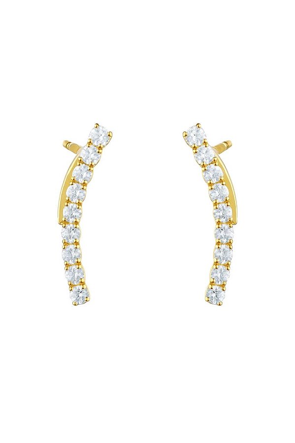 BRINCO EAR CUFF GRANDE TODO CRAVEJADO DE ZIRCÔNIA CRISTAL FOLHEADO A OURO