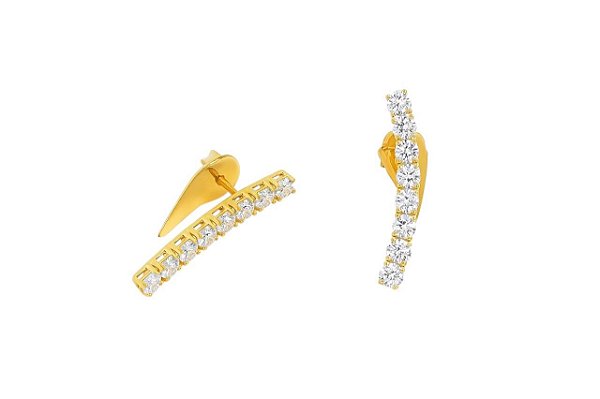 BRINCO EAR CUFF MÉDIO TODO CRAVEJADO DE ZIRCÔNIA CRISTAL FOLHEADO A OURO