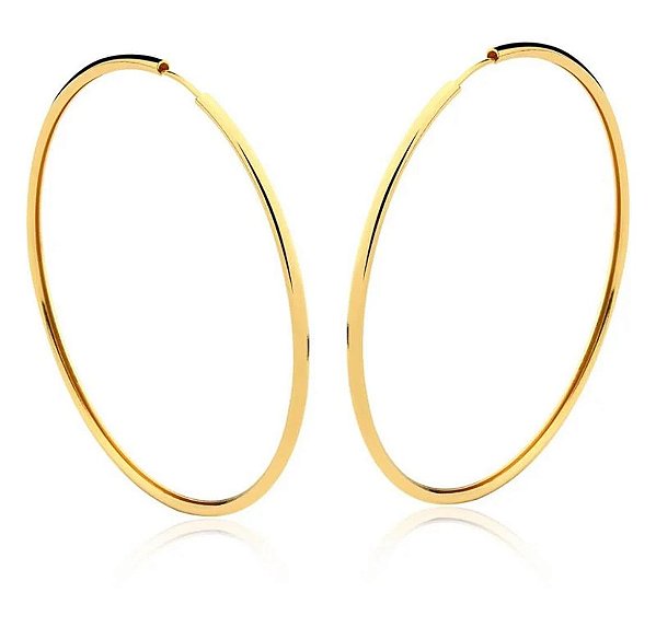 BRINCO ARGOLA REDONDA 55 MM FOLHEADO A OURO