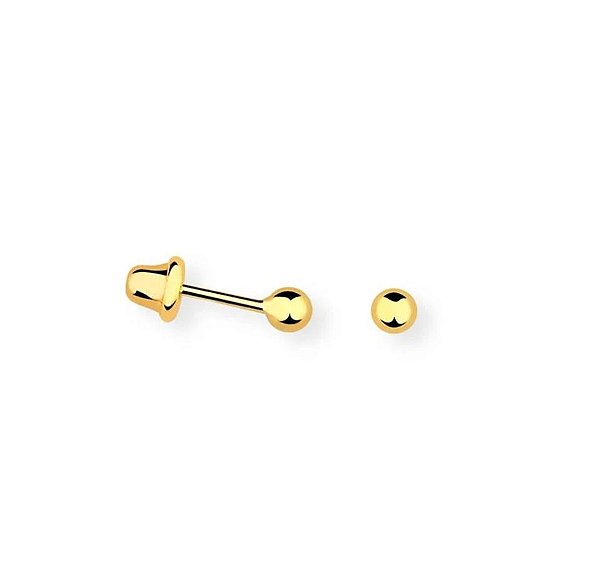 BRINCO DE BOLA 3 MM PINO DE AÇO CIRÚRGICO TARRACHA BABY FOLHEADO A OURO