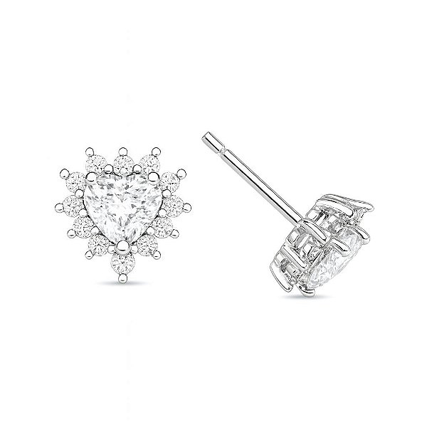 BRINCO CORAÇÃOZINHO CRAVEJADO DE ZIRCÔNIA CRISTAL FOLHEADO A RÔDIO BRANCO