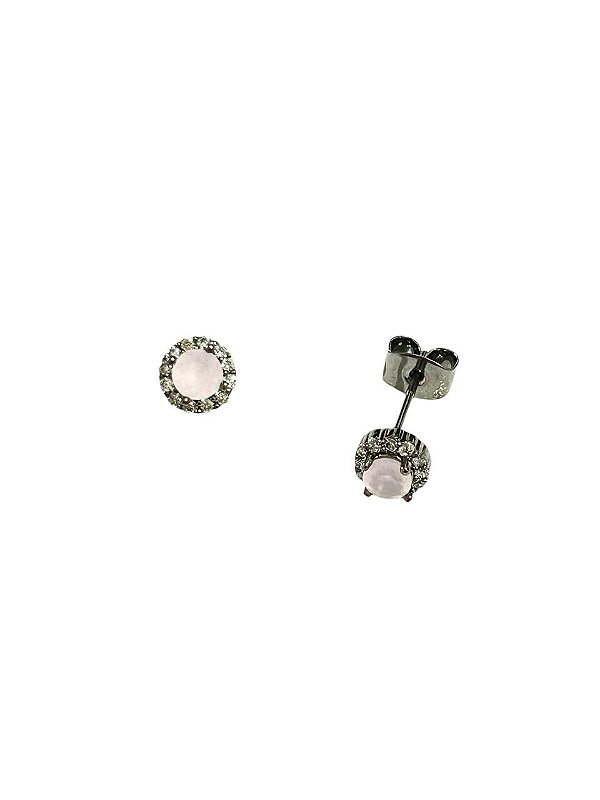 BRINCO PONTO DE LUZ ROSA LEITOSO COM CIRCULO CRAVEJADO DE ZIRCÔNIA FOLHEADO A RÔDIO NEGRO