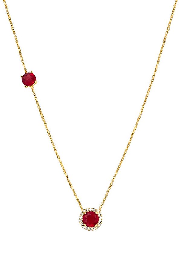 GARGANTILHA DOIS PONTOS DE LUZ ZIRCÔNIA VERMELHO RUBI FOLHEADO A OURO