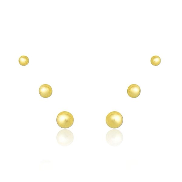 BRINCO TRIO DE BOLINHA LISA FOLHEADO A OURO