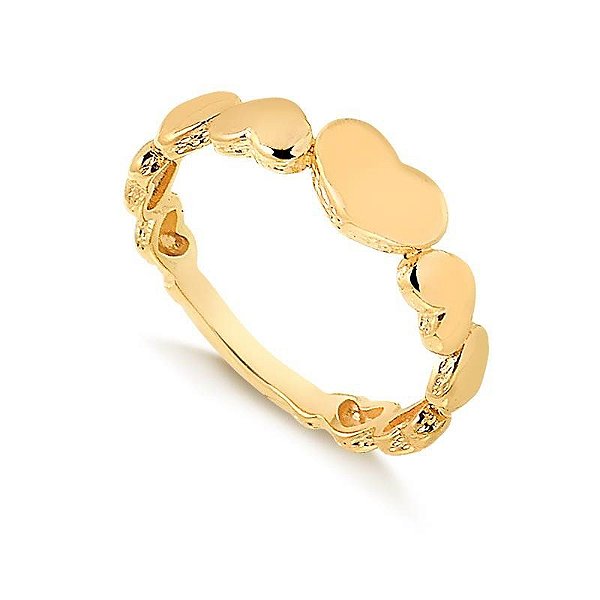 ANEL ALIANÇA COM CORAÇÕES LISOS FOLHEADO A OURO