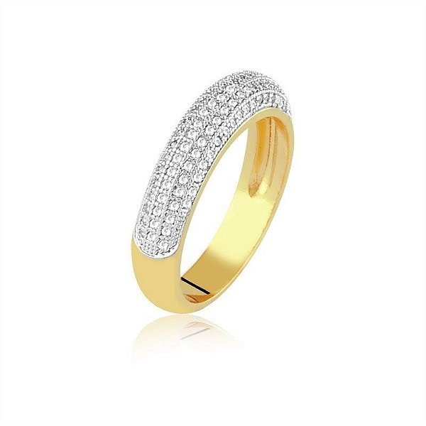 ANEL COM PEDRAS DE MICROZIRCÔNIAS FOLHEADO A OURO