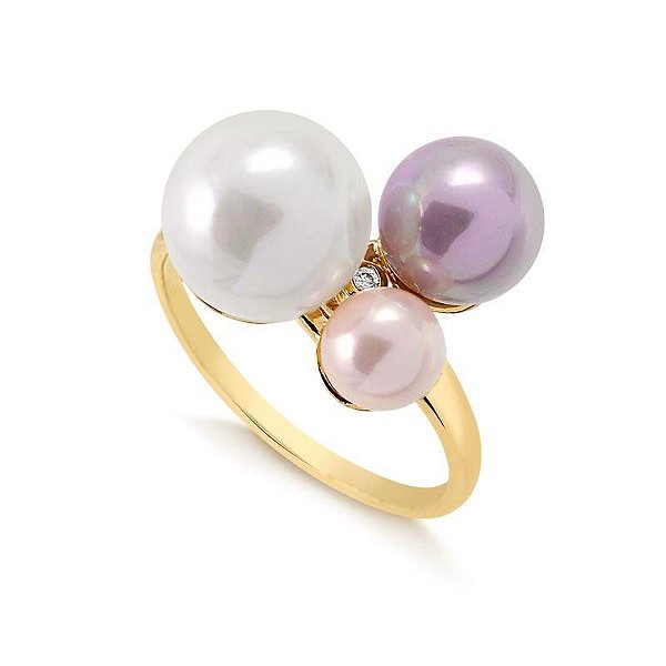 ANEL COM PÉROLAS MULTICOLOR E PEDRA DE ZIRCÔNIAS FOLHEADO A OURO