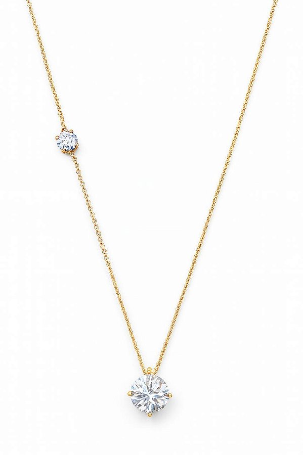 GARGANTILHA DOIS PONTOS DE LUZ ZIRCÔNIA FOLHEADO A OURO