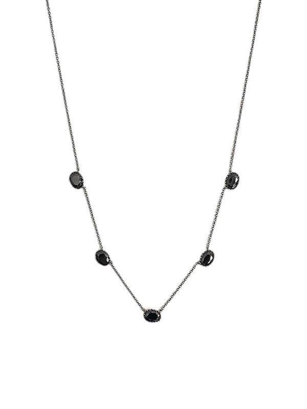 GARGANTILHA DELICADA COM PEDRAS DE ZIRCÔNIA NEGRA FOLHEADO A RÔDIO NEGRO