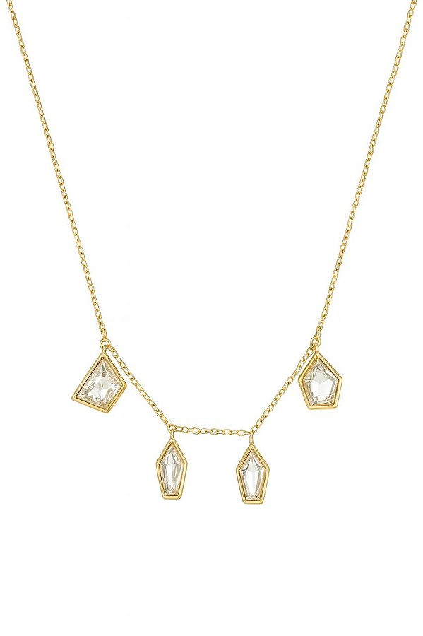GARGANTILHA MINIMALISTA COM PINGENTES GEOMÉTRICOS ZIRCÔNIA CRISTAL FOLHEADO A OURO