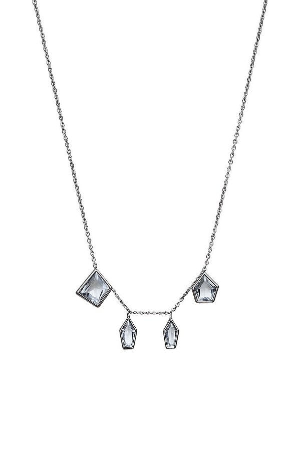 GARGANTILHA MINIMALISTA COM PINGENTES GEOMÉTRICOS ZIRCÔNIA AZUL FOLHEADO A RÔDIO NEGRO