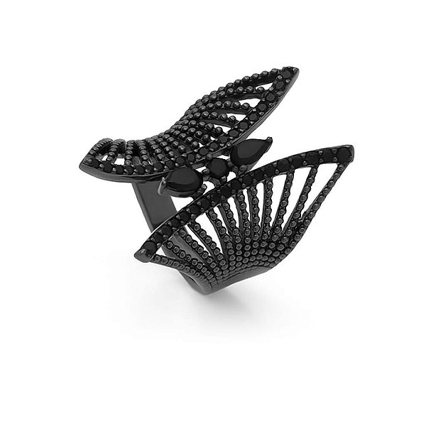 ANEL COM PEDRAS DE ZIRCÔNIAS NEGRA FOLHEADO A RÔDIO NEGRO